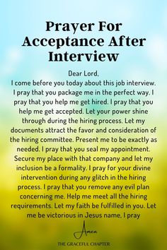 a prayer card with the words prayer for appliance after interview