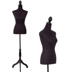 two black mannequins are standing next to each other on a white background