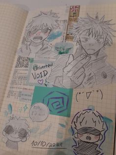 an open notebook with some drawings on it