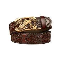 Discover the Animal Spirit Dragon Pattern Belt, Tyler model, a legendary piece that tells the story of a powerful dragon, symbolizing wisdom and strength. With its golden buckle and delicately engraved strap, it embodies traditional art and ancestral craftsmanship. An accessory that inspires the epic of dragons in ancient tales. Dragon Belt, Hand-tooled Brown Belt Buckles For Western-themed Events, Western Brown Engraved Belt, Adjustable Southwestern Brown Belt Buckle, Southwestern Hand-tooled Brown Belt Buckles, Bar Accessories Decor, Dragon Pattern, Belt Purse, Jewelry Tray