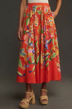 The Jacie Poplin Printed Midi Skirt by Maeve | Anthropologie Printed Midi Skirt, Greek Goddess, Shades Of Orange, 50 Fashion, Leisure Wear, Clothing And Shoes, Midi Skirt, Anthropologie, Skirt