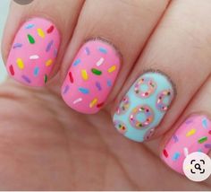 Birthday Nail Art, Donut Nails, Birthday Nail Designs, Food Nails