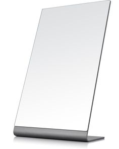 a laptop computer with a white screen on it's side and silver stand up