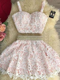 Adorable Homecoming Dress,Two Piece Homecoming Dresses,A-line Homecoming Dress,Lace Homecoming Dress,Short Party Dresses,Short Homecoming Dress,Homecoming Dress Pink Homecoming Dress Short, Homecoming Dresses Lace, Pink Homecoming Dress, Two Piece Homecoming Dress, Pink Formal Dresses, Atelier Versace, Lace Homecoming Dresses, Short Homecoming Dress, Short Prom Dress