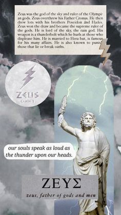 an image of a statue with lightning in the sky behind it and some words above it