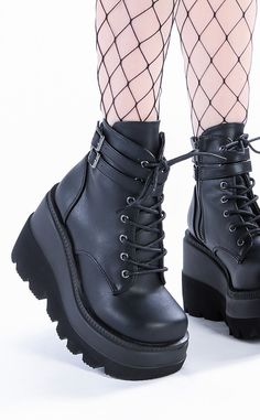 SHAKER-52 Black Vegan Leather Platform Ankle Boots-Demonia-Tragic Beautiful Goth Sneakers, Camel Ankle Boots, Alt Shoes, Punk Festival, Demonia Boots, Most Popular Shoes, Gothic Boots, Demonia Shoes, Goth Boots