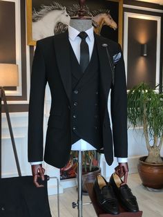 Blazer Waistcoat, Black Suit Men