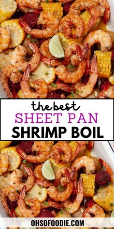 Text reads The Best Sheet Pan Shrimp Boil Baked Shrimp Boil, Sheet Pan Shrimp Boil, Pan Shrimp Boil, Oven Baked Shrimp, Sheet Pan Shrimp