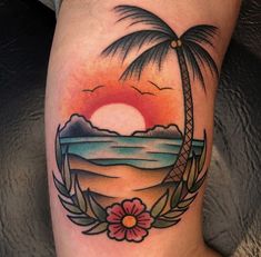 Sunrise Tattoo, Knee Tattoos, Sunset Tattoo, American Traditional Tattoos, Traditional Tattoo Inspiration, Tattoos Meaning, Sunset Tattoos, Key Tattoos