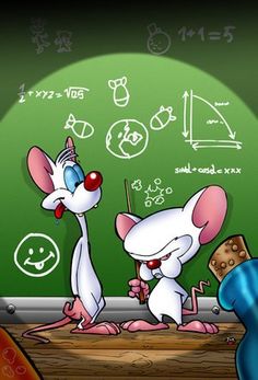 two cartoon mouses are standing in front of a chalkboard