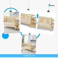 three pictures of a baby's crib and changing table in different stages of development