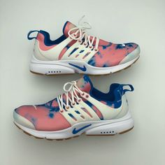 Excellent Used Condition... Authentic, Rare Nike Air Presto Td Women’s Running Gym Shoes Sneakers. Women’s Size 9 Us. White Trim With Red & Blue Tie-Dye Color Design. Nike Number Made In 2018. Shoes Only No Original Box. Great For Running, Jogging, Gym, Training, Walking Or Wearing Casually. Authentic And Great Shoes Overall! Custom Huaraches, Dye Shoes, Michael Kors Loafers, Shoes Sneakers Women, Tie Dye Shoes, Nike Air Max 200, Nike Air Max 2090, How To Dye Shoes, Air Presto