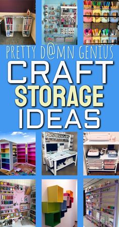 the cover of pretty down genius craft storage ideas, including shelves and shelvings