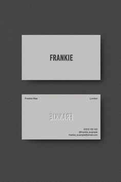 two gray business cards with the name frankie on one side and the word frankie on