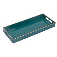 a green tray with gold trimmings on the edge and bottom, sitting on a white background