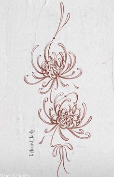 a drawing of two flowers on white paper