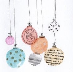 a drawing of ornaments hanging from strings with the words merry christmas written on them in different languages