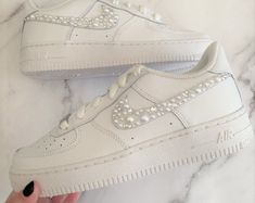 Bling Air Force1 custom Bling Nikescustom Air Force 1 - Etsy UK Nikes White, Bride Sneakers, White Air Force Ones, Reception Shoes, Swarovski Nike, Stars Wedding, Bridal Sneakers, Custom Nike Air Force, Wedding Converse