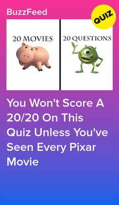 the movie quiz is shown with two different characters on it and one has an image of a