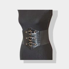 Add a bold and elegant touch to your outfit with the Black Crocodile Gold Hearts Corset Belt. This waist-shaping corset belt features a modern, gothic-inspired design that instantly elevates any look. Key Features: Stylish Design: Black crocodile texture with chic gold heart accents. Versatile Accessory: Perfect with jeans, T-shirts, or dresses for any occasion. Faux Leather: Durable and cruelty-free, combining fashion with functionality. Waist Shaper: Enhances your silhouette while adding a uni Gothic Overbust Corset Belt For Night Out, Gothic Corset Belt For Night Out, Punk Black Corset Belt For Costume Party, Punk Style Black Corset Belt For Costume Party, Edgy Black Corset Belt For Costume Party, Black Gothic Corset Belt For Costume Party, Black Gothic Corset Belt For Night Out, Gothic Black Corset Belt For Costume Party, Black Party Corset With Belt