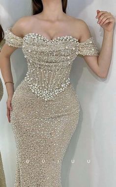 Creme Dress, Dress With Rhinestones, Nigerian Lace Styles Dress, Classy Prom, Beaded Mermaid, Homecoming Formal Dresses, Prom 2024, Champagne Party