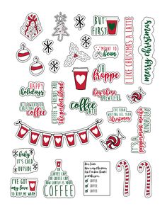 christmas stickers and decals for the holiday season, including candy canes, hot cocoa