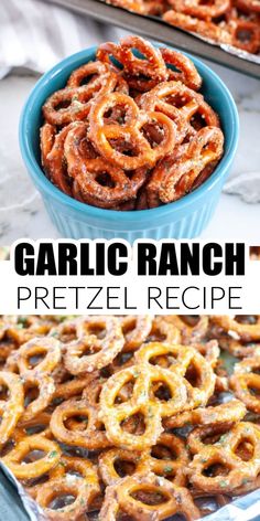 garlic ranch pretzel recipe in a blue bowl