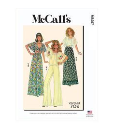 three women's dresses and one woman's blouse sewing pattern from the 1970s