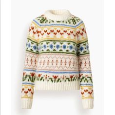 Beautiful Chunky Knit Sweater, Brand New With Tags Attached. White Knit With Colorful Jacquard Pattern. Mohair And Wool Blend, Size Small. Reasonable Offers Welcome! Low Ballers Will Be Blocked. Comfy Cardigan, Crochet Shrug Pattern, Crochet Sweater Pattern Free, Crochet Fringe, Crochet Shrug, Whisper White, White Crew Neck, Samsoe Samsoe, Mother Denim