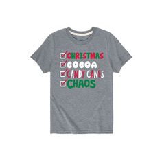 Add some fun to his wardrobe with this boys' Christmas Checklist Graphic Tee. Add some fun to his wardrobe with this boys' Christmas Checklist Graphic Tee. Crewneck Short sleevesFABRIC & CARE Cotton, polyester Imported Machine wash Size: Large. Color: Med Grey. Gender: male. Age Group: kids. Material: Cotton Blend. Christmas Checklist, Grey Christmas, Boys Christmas, Some Fun, Brand Names, Graphic Tee, Graphic Tees, Size Chart, Cotton Blend