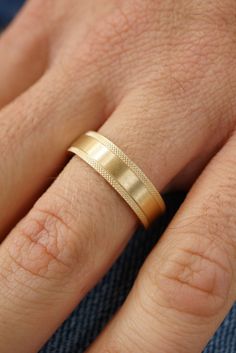 DSC00123.JPG Brushed Gold Wedding Band Mens, Mans Ring Gold, Rings Engagement For Men, Mens Gold Engagement Rings, Grooms Ring, Wedding Ring Sets Simple, Band Ring Designs, Mens Wedding Rings Gold, Textured Wedding Band