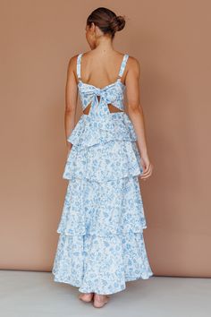 Shop the Provence Bloom Tiered Midi Dress Floral Blue | Selfie Leslie Skirt Maxi, Tiered Midi Dress, Tiered Maxi Dress, Blue Midi Dress, Tier Skirt, Maxi Dress Blue, Tiered Skirt, Floral Midi Dress, Floral Maxi