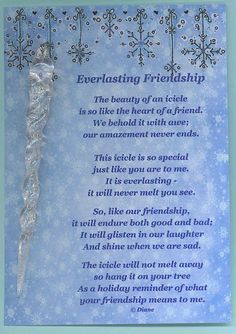 a poem written in frosted paper with snowflakes and sparkles on it