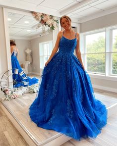 Bright Blue Prom Dress, Blue Lace Prom Dress, Formal Prom Dresses Long, Lace Formal Dress, Blue Evening Dresses, Tulle Ball Gown, Long Prom Dresses, Custom Size Dresses, A Line Prom Dresses