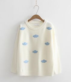 Cute cloud sweater Fabric: blended Color: pink, blue, white Size(cm): free size length 112 bust 61 sleeve length 61 Sweaters For Juniors, Cloud Jumper, Cloud Sweater, Kawaii Sweater, Cute Cloud, Fluffy Clouds, Harajuku Outfits, Early Spring Outfits, Current Fashion Trends