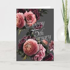 a greeting card with flowers and the words happy 1st anniversary