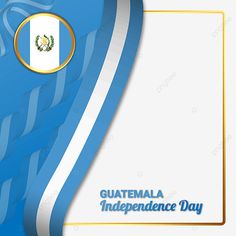 an image of guatemala independence day with flag and gold frame on blue wavy design background