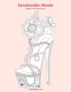 a high heeled shoe with laces and flowers on the heels is featured in this coloring