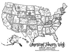 the map of the united states with flowers on it, and an american flower week logo