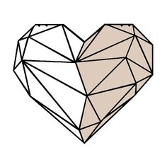 a black and white drawing of a heart with lines in the shape of a diamond