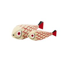 two red and white fish with large eyes