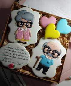 decorated cookies in the shape of old people