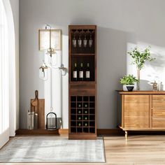 a wine rack in the corner of a room