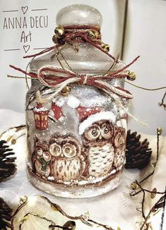 an owl themed jar is adorned with twinklings