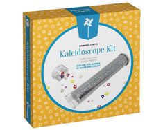 the kaleidoscope kit is packaged in a yellow box with stars and confetti