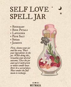 Self Love Spell Jar, Love Spell Jar, Self Love Spell, Rooted In Love, Shadow Book, Hoodoo Oils, Wicca Recipes, Witch Rituals, Casting Spells