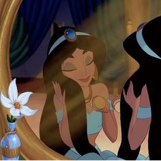 an image of disney princess looking at herself in the mirror