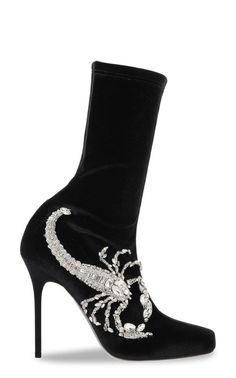 BalmainScorpion Embellished Sock Boots - Runway Catalog Edgy Luxury Lace-up Boots With Reinforced Heel, Luxury Edgy Lace-up Boots With Reinforced Heel, Elegant Embellished Ankle-high Boots, Luxury Studded High Heel Boots, Velvet Socks, Embellished Black Ankle-high Boots, Luxury Boots, Velvet Boots, Rhinestone Shoes