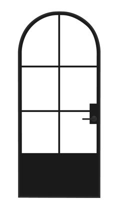 a black and white image of an open door with the top half opened to reveal a window