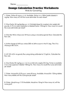 a worksheet for the dossa calculator practice